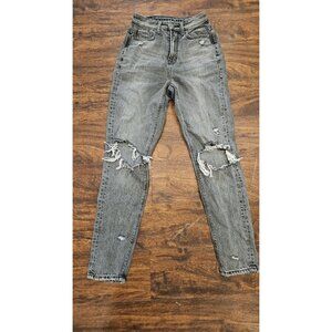 American Eagle Women's Size 0 Distressed Highest Rise Mom Jeans Light Black